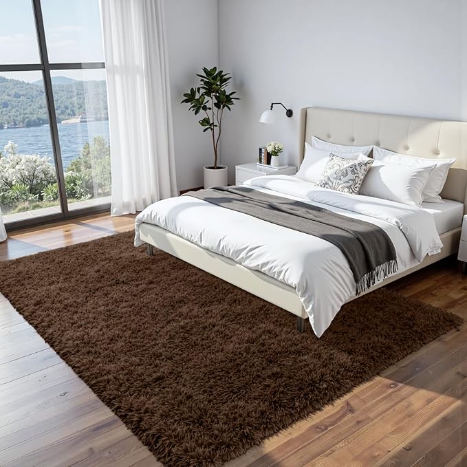 8x10 Area Rugs for Living Room Rug: Soft Fluffy Shag Brown Rugs for Bedroom, Non-Slip Large Fuzzy Plush Rug Indoor Floor Carpet for Nursery Kids Boys Girls Room, Dorms, Playroom, Modern Home Decor