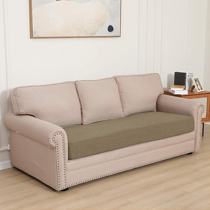 Easy-Going Stretch Cushion Cover Sofa Cushion Furniture Protector Sofa Seat Sofa slipcover Sofa Cover Soft Flexibility with Elastic Bottom(Oversized Sofa Cushion,Tan)