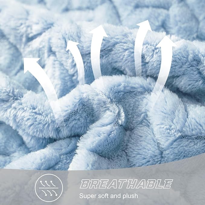 Exclusivo Mezcla Fleece Throw Blanket for Couch and Bed, 50x70 Inches Soft Cozy Jacquard Flannel Blankets, Lightweight Fuzzy Plush Warm Throws for Women, Light Blue