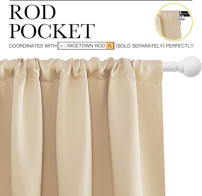NICETOWN Room Darkening Curtains for Bedroom - Home Decoration Privacy Protection Thermal Insulated Solid Drapes/Draperies for Sliding Glass Door (Biscotti Beige, Set of 2, 52 x 95 inches)