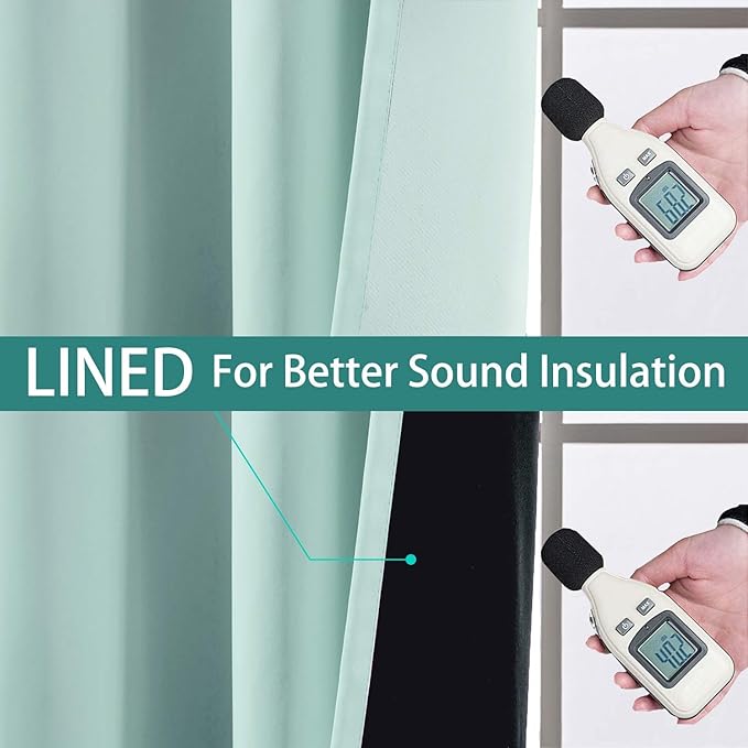 Yakamok 100% Blackout Lined Pair Curtains, Window Treatment Thermal Insulated Soundproof Drapes for Bedroom(52Wx84L, Aqua, 2 Panels)