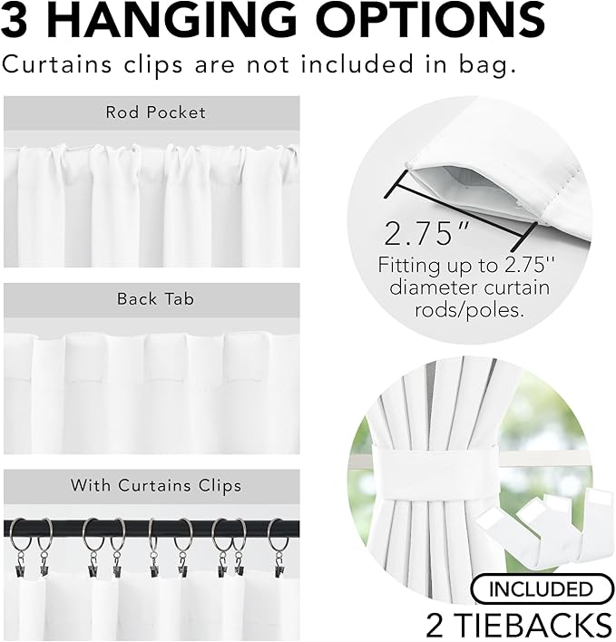 Deconovo Blackout Curtains for Bedroom & Nursery, Thermal Insulated Drapes, Back Tab & Rod Pocket, Noise Reducing, Energy Saving Room Darkening for Living Room White 42W x 63L Inch