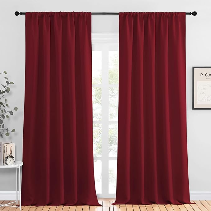 NICETOWN Living Room Curtains for Window - Energy Efficient & Noise Reducing Thermal Insulated Rod Pocket Blackout Drapes/Draperies for Living Room (Burgundy Red, 2 Panels, W52 inches x L95 inches)