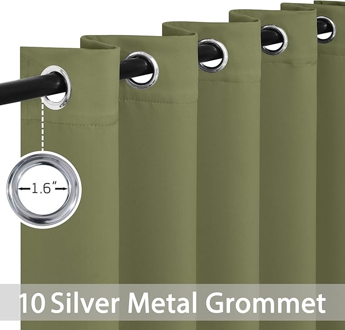 Yakamok 63 Inch Long Blackout Curtains Room Darkening Thermal Insulated with Grommet Window Curtain for Bedroom, 62Wx63L inch, Sage Green, 2 Panels