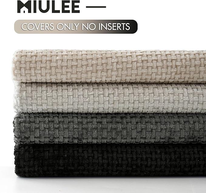 MIULEE Pack of 4 Couch Halloween Throw Pillow Covers 18x18 Inch Neutral Cream/Grey Soft Decorative Chenille Pillow Covers Farmhouse Accent Cushion Covers for Boho Home Decor Sofa Bedroom Living Room