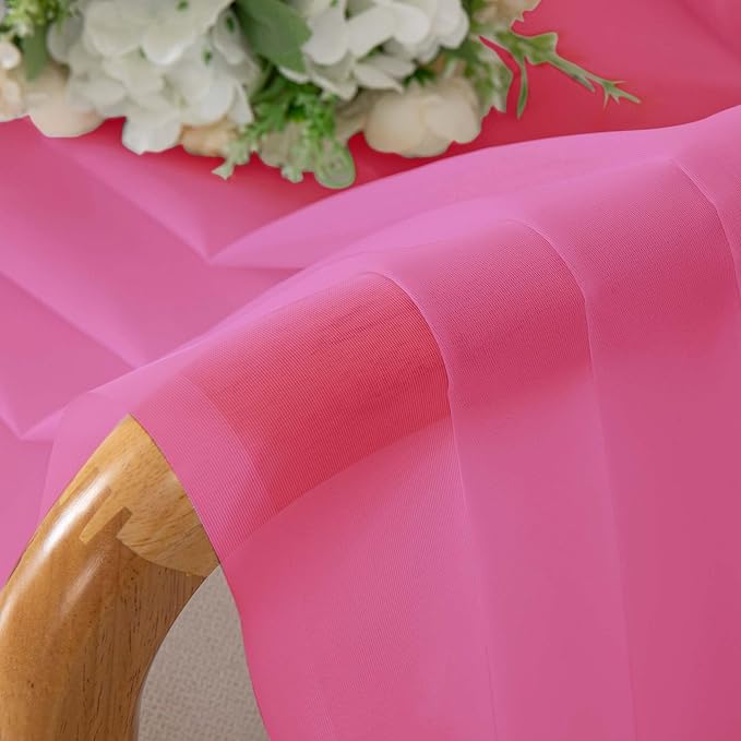 OWENIE Hot Pink Sheer Curtains for Bedroom Living Room 96 Inches Long 2 Panels Set, Soft Solid Light Filtering Clear Sheer Ceiling to Floor for Large Window, 2Pcs, Each 42" W x 96" L, Hot Pink