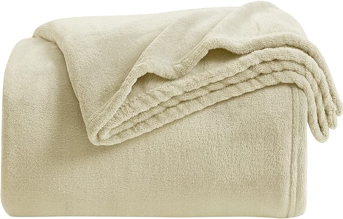 KMUSET Super Soft Throw Blanket Premium Silky Flannel Fleece Twin Size Beige Microfiber Lightweight Blanket All Season Use