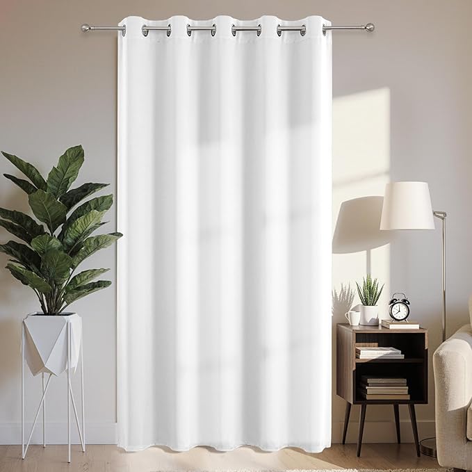 Joydeco Blackout Patio Sliding Door Curtains 96 Inches Long, Grommet Privacy Room Divider Curtains, Extra Wide Thermal Blackout Drapes for Bedroom Living Room (Pure White, 70Wx96L, 1 Panel)