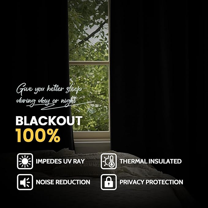Yakamok 100% Blackout Curtain Panels 72 inches Cold and Light Blocking Drapes for Nursery, 2 Thick Layers Thermal Insulated Draperies (2 Pieces, 50 Wide Each Panel, Grey Front with White Backing)