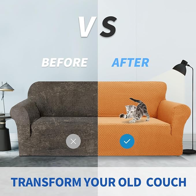 ZNSAYOTX 1 Piece Jacquard Chair Slipcovers for Living Room High Stretch Chair Covers with Arms Anti Slip Pets Friendly Couch Sofa Armchair Cover Furniture Protector (Small, Orange)