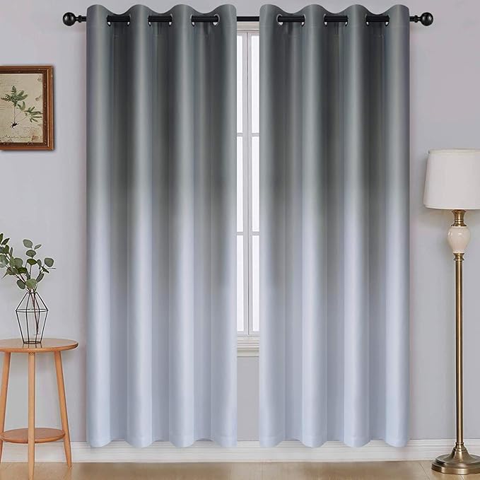 SimpleHome Ombre Room Darkening Curtains for Living Room, Light Blocking Gradient Grey to Gray White Thick Thermal Insulated Grommet Window Curtains/Drapes for Bedroom, 2 Panels, 52x72 inches Length