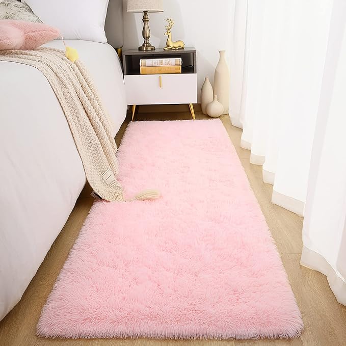Chicrug Soft Runner Rug for Bedroom Living Room Plush Fluffy Rugs 2x6 Feet, Shag Furry Runner Rug Carpet Non Shedding for Nursery Children Kids Girls Room Home Decorative, Pink