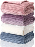Newwiee 4 Pcs Flanne Fleece Throw Blanket for Bed Couch Large 3D Waffle Textured Soft Blanket Winter Warm Lightweight No Shedding No Pilling Decorative Throw, 50x60 Inch(Fresh Colors)