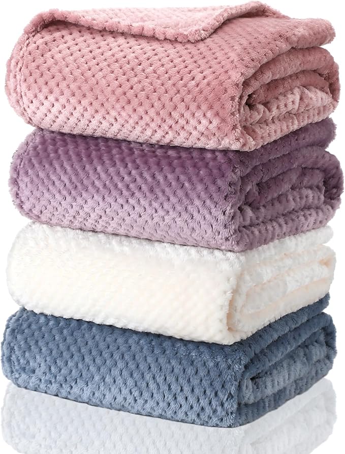 Newwiee 4 Pcs Flanne Fleece Throw Blanket for Bed Couch Large 3D Waffle Textured Soft Blanket Winter Warm Lightweight No Shedding No Pilling Decorative Throw, 50x60 Inch(Fresh Colors)