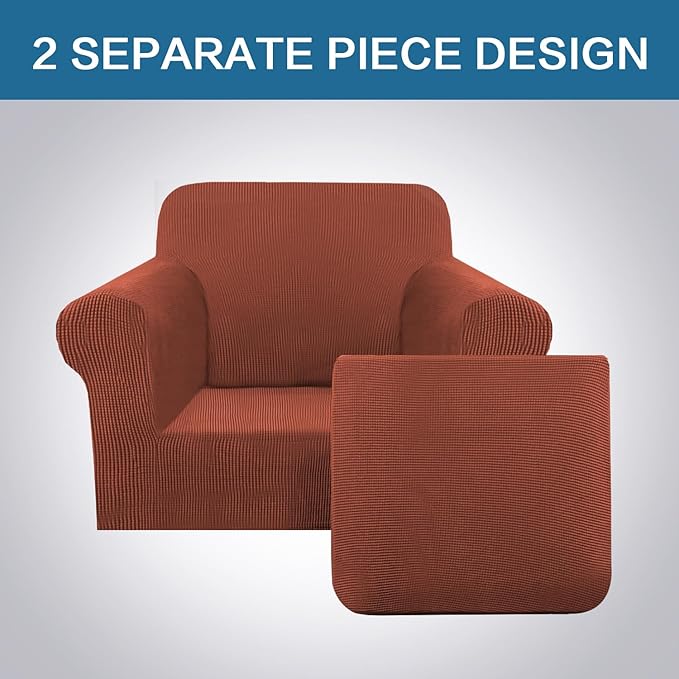 H.VERSAILTEX 2 Piece Couch Cover Stretch Stylish Chair Cover Furniture Cover/Protector Featuring Jacquard Textured Twill Fabric, High Spandex Slipcover Machine Washable(Chair, Rust)