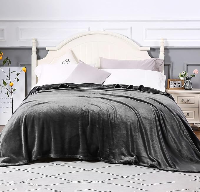 TASTHROW Large Flannel Fleece Throw Blanket, 90×108 Inch - Cozy Lightweight Thick Blanket - All Seasons Suitable for Women, Men and Kids (Grey)