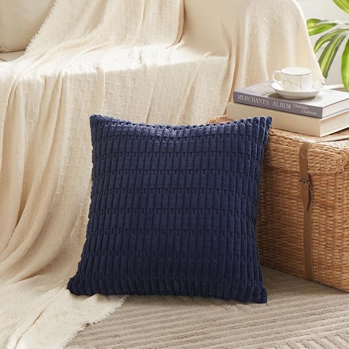 Fancy Homi 4 Packs Navy Blue Decorative Throw Pillow Covers 16x16 Inch for Living Room Couch Bed Sofa, Rustic Modern Farmhouse Boho Home Decor, Soft Plush Corduroy Cute Square Cushion Case 40x40 cm