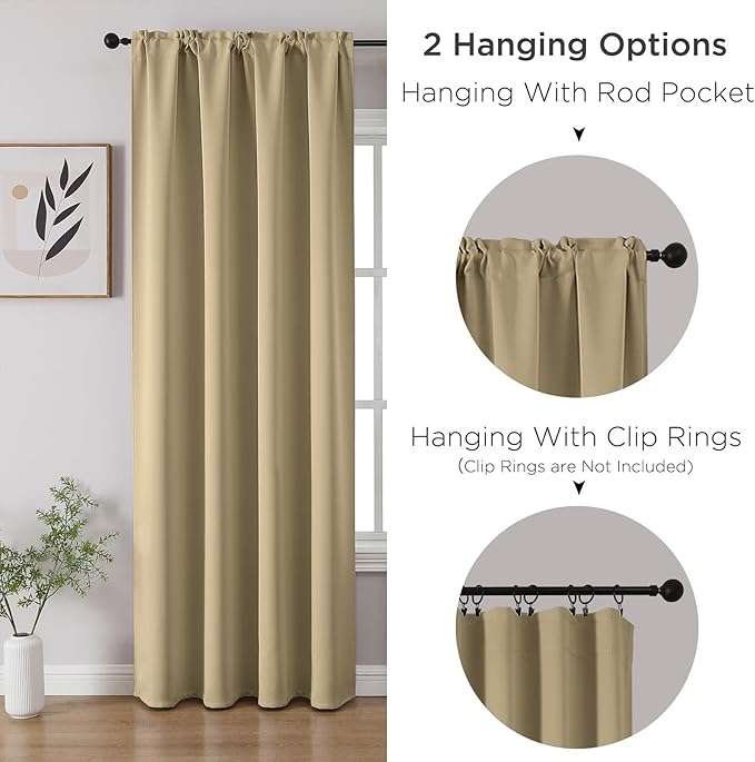 CUCRAF Beige Blackout Curtains 54 inch Length 2 Panels Set, Rod Pocket Room Darkening Drapes for Bedroom Living Room, Insulated Thermal Light Blocking Window Curtain (W52 x L54 Inch)