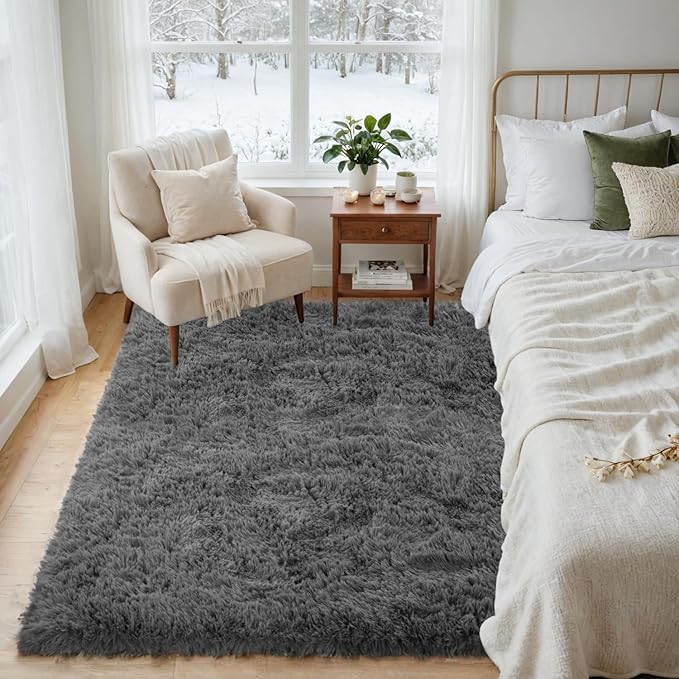 4x6 Area Rugs for Living Room Rug: Soft Fluffy Shag Gray Rugs for Bedroom, Non-Slip Large Fuzzy Plush Rug Indoor Floor Carpet for Nursery Kids Boys Girls Room, Dorms, Playroom, Modern Home Decor