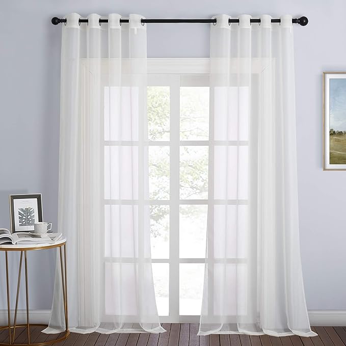 NICETOWN Beige Sheer Curtains for Living Room 120 inches Long, Grommet Voile Sheer Window Treatment Privacy with Light Penetration for Bedroom/Home Family, W54 x L120, 2 Panels