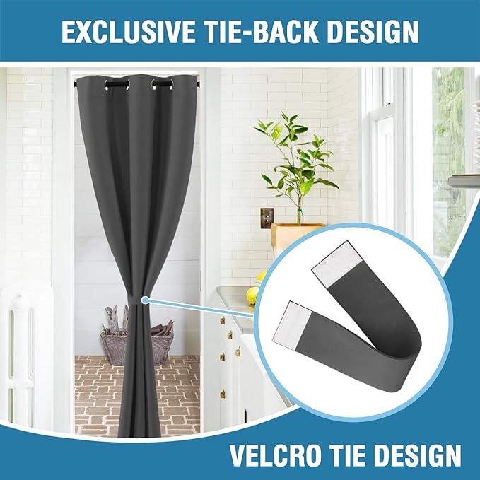 H.VERSAILTEX Doorway Curtain Blackout Closet Door Curtain Room Divider Window Treatment Curtain for Bedroom Thermal Insulated Privacy Drape Soundproof Grommet, 42 x 80 inches, 1 Panel, Charcoal Grey