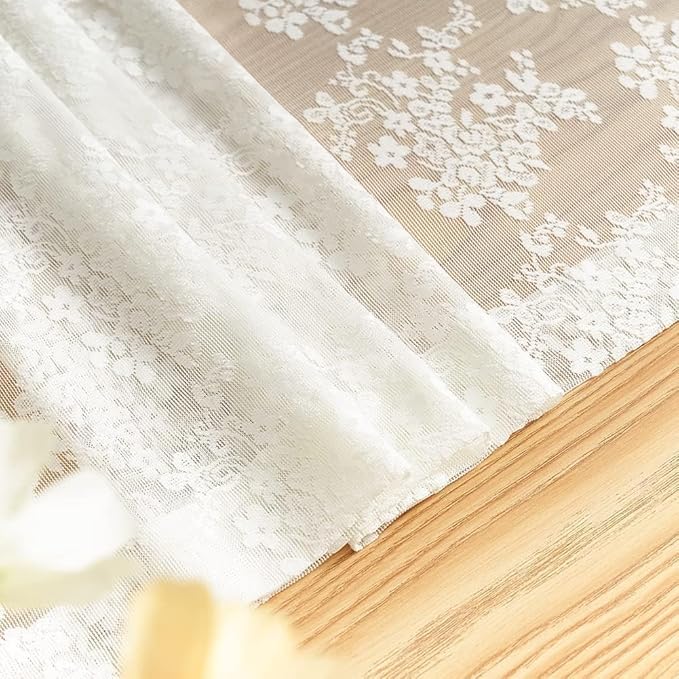 YJ YANJUN Vintage Lace Curtains 120 Inches Long-Antique Floral Ivory Privacy High Ceiling Sheer Curtain Panels for Dining Room, Patio Door, Large Windows - Rod Pocket 52x120 10 FT Tall Cream