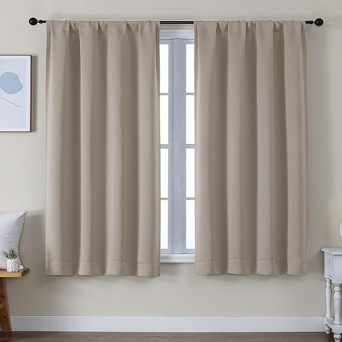 Simplebrand Ava Stone Blackout Curtains for Bedroom 63 Inch Length 2 Panels Set, Solid Thermal Insulated Privacy Living Room Window Treatment Curtains Blackout Drapes, W50 x L63 Inch