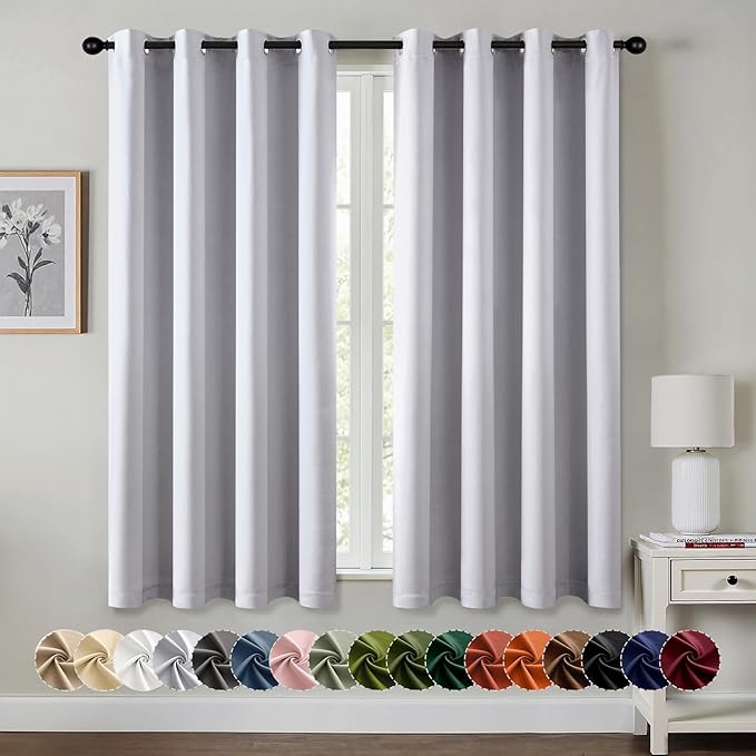 MIULEE Greyish White Blackout Curtains for Bedroom Living Room 63 Inches Long 2 Panels, Thermal Insulated Room Darkening Drapes Grommet Noise Reduction Light Blocking Window Treatments 50x63 Inch