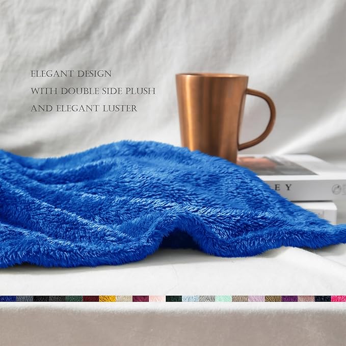Exclusivo Mezcla Plush Fuzzy Fleece Bed Blanket King Size, Super Soft, Fluffy and Warm Blankets for Couch, Bed, All Season (Cobalt Blue, 90x104 inches)
