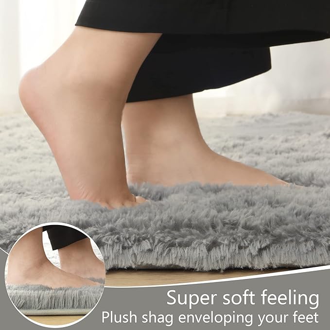 LOCHAS Ultra Soft Indoor Modern Area Rugs Fluffy Living Room Carpets for Children Bedroom Home Decor Nursery Rug 2x8 Feet, Gray