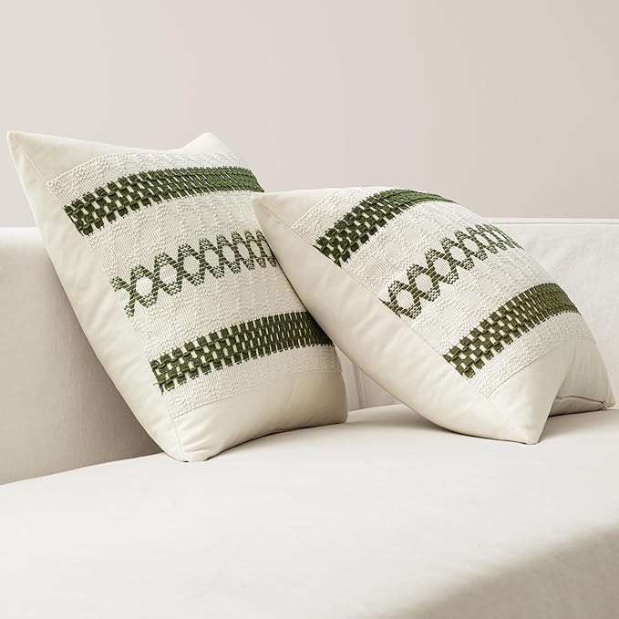 MIULEE Set of 2 Moss Green Boho Decorative Pillow Covers 18x18 Inch Farmhouse Rustic Couch Throw Pillows Modern Summer Cotton Cushion Covers Retro Cute Macrame Woven Spring Decor for Bed Sofa Chair