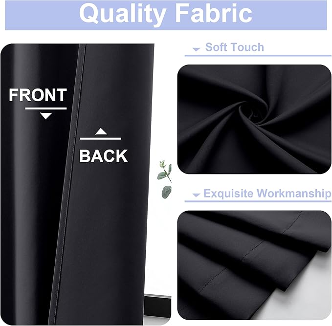 Simplebrand Ava Halloween Black Blackout Curtains for Bedroom 96 Inches Long 2 Panels, Solid Thermal Insulated, Energy Saving Living Room Window Treatment Curtains Blackout Drapes, W40 x L96 Inch