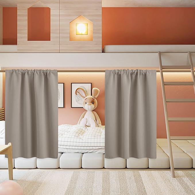 RYB HOME Half Curtain Tiers 36 inch Length, Rod Pocket Summer Heat Blocking Thermal Insulated Short Blackout Curtains for Small Window, Width 34 by Length 36, Sand, 2 Panels