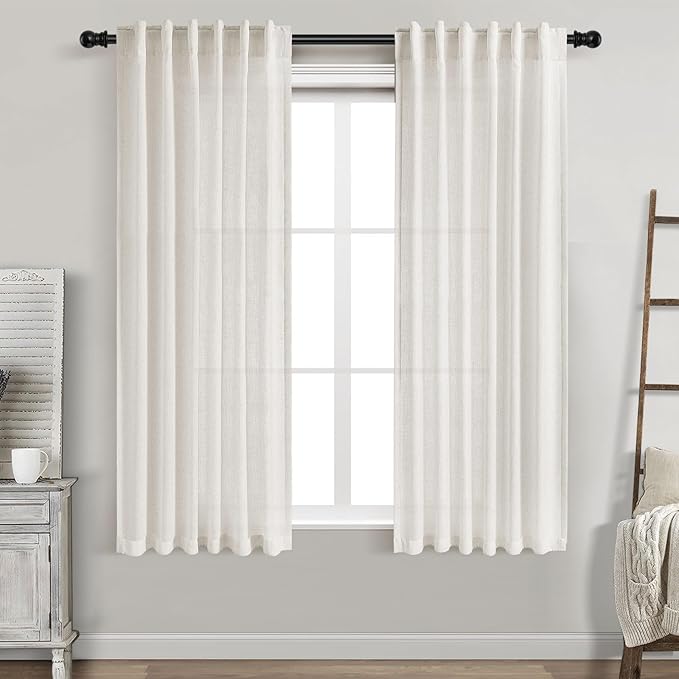 Cream Linen Curtains 63 Inches Long for Bedroom Back Tab Light Filtering Privacy Sheer Curtains Modern Farmhouse Coastal Decor Cream Cotton Textured Gauze Curtain for Bathroom 2 Panel Set 42x63