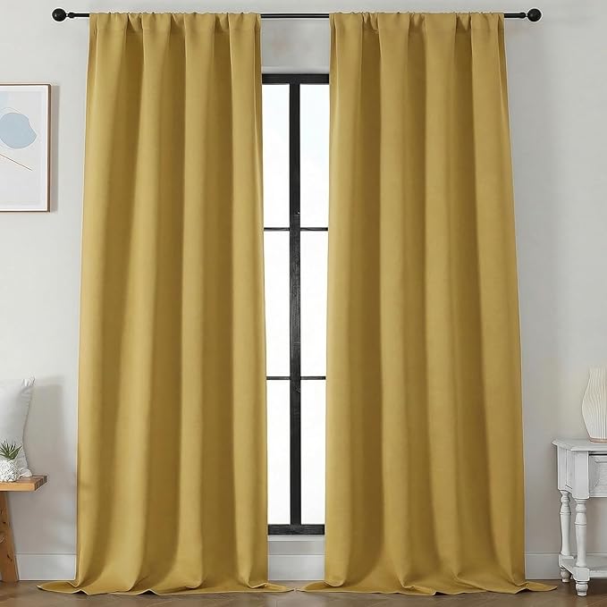 Simplebrand Bright Gold Blackout Curtains for Bedroom 96 Inches Long 2 Panels, Solid Thermal Insulated, Energy Saving Living Room Window Treatment Curtains Blackout Drapes, W50 x L96 Inch, Bright Gold