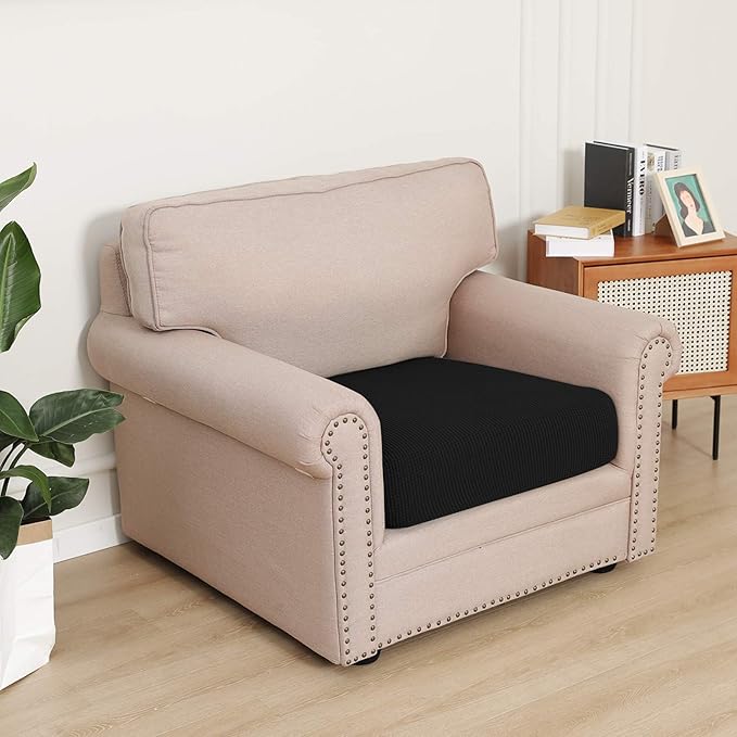 Easy-Going Stretch Cushion Cover Sofa Cushion Furniture Protector Sofa Seat Sofa slipcover Sofa Cover Soft Flexibility with Elastic Bottom(Chair Cushion,Black)