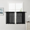 Nanspring Linen Kitchen Curtains 30 Inches Long Black Semi Sheer Short Curtains Back Tab Rod Pocket Solid Privacy Cafe Tier Curtain for Cafe Bathroom Basement 36x30,2 Panels