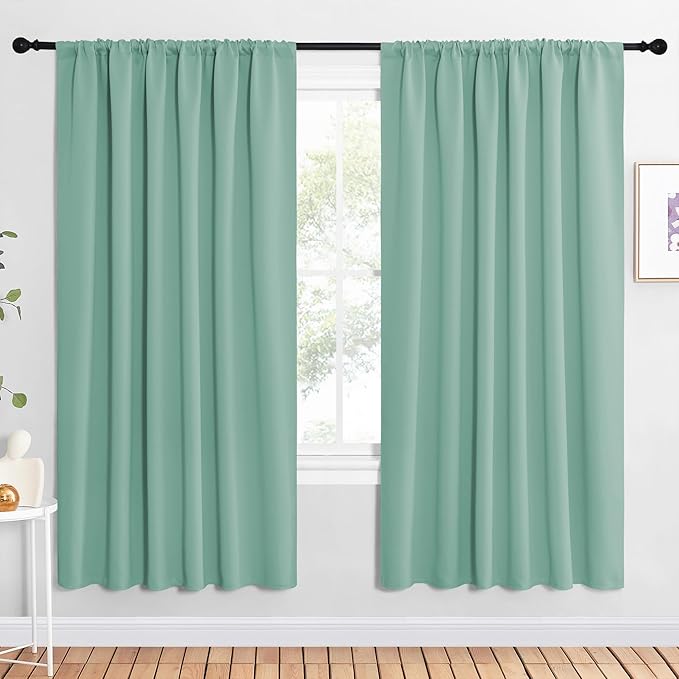 NICETOWN 2 Panels Blackout Curtains, Rod Pocket Window Curtains Room Darkning Drapes for Bedroom/Living Room, Thermal Insulated Solid Draperies for Home Office/Study, 62 by 72-Inch, Aqua