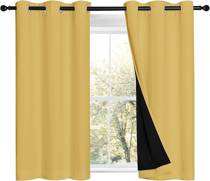 NICETOWN Bright Yellow 100% Blackout Curtains 45 inches Long, Thermal Insulated Full Blackout 2-Layer Lined Curtains, Energy Efficiency Window Draperies for Dining Room (2 Panels, 42-inch W)