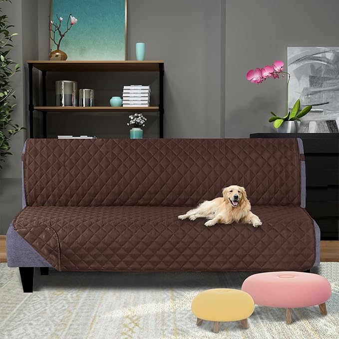 U-NICE HOME Futon Sofa Covers Reversible Sofa Slipcover Armless Cover Furniture Protector Couch Cover Water Resistant (Futon, Chocolate/Chocolate)