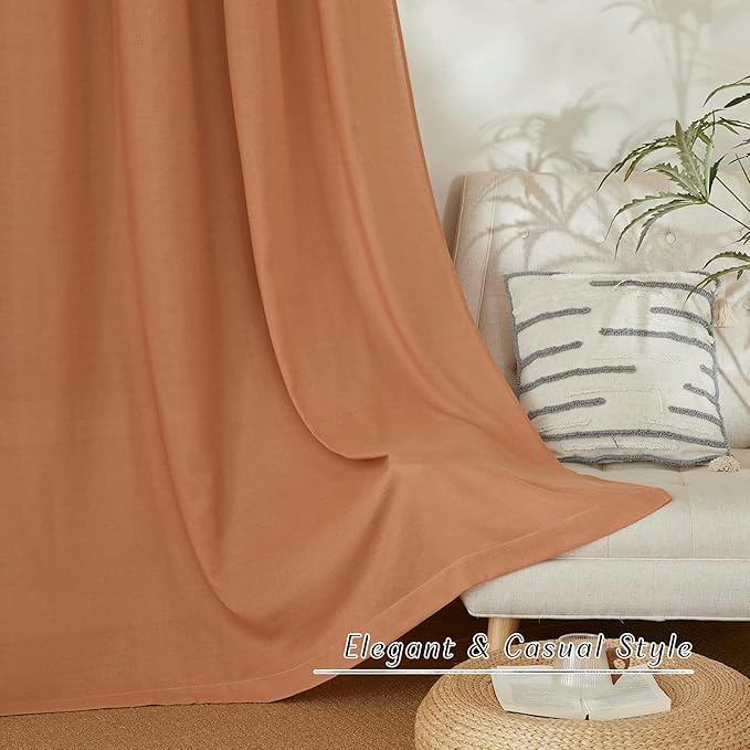 NICETOWN Rustic Linen 132 inch Long Curtains for Living Room, Grommet Privacy Added Thick Linen Weave with Light Filter Window Curtains & Drapes for Bedroom, Burnt Orange, W55 x L132, 2 Panels