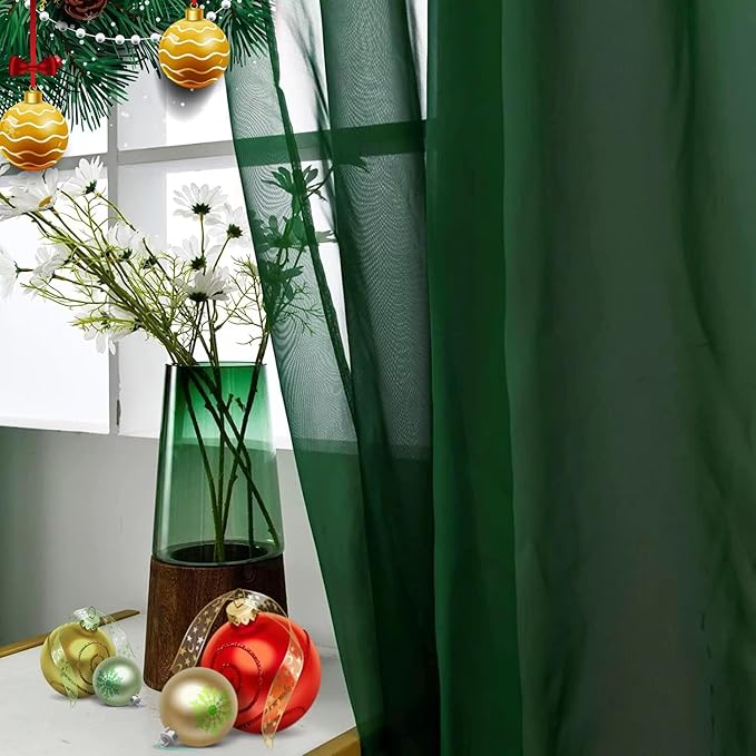 SpaceDresser Basic Rod Pocket Sheer Voile Window Curtain Panels White 1 Pair 2 Panels 38 Width 72 Inch Long for Kitchen Bedroom Children Living Room Yard(Foliage Green,38 W x 72 L)
