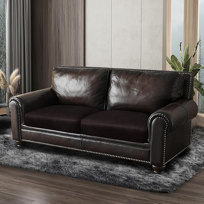 Leather Look Couch Cushion Covers Sofa Seat Slipcovers Sets Couches Furniture Protector for Sectional Armchair Loveseat Pets Kids Stretch Spandex Fabric (2 Cushion Loveseat, Chocolate)