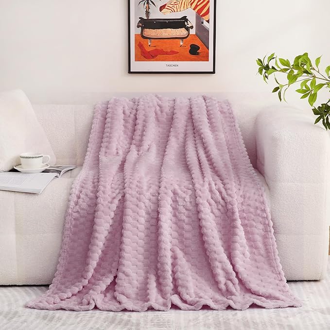 Puncuntex Light Purple Throw Blanket 60"×80" inches Fuzzy 3D Jacquard Decorative Flannel Fleece Super Soft Plush Cozy Blanket for Couch Sofa Chair Lightweight