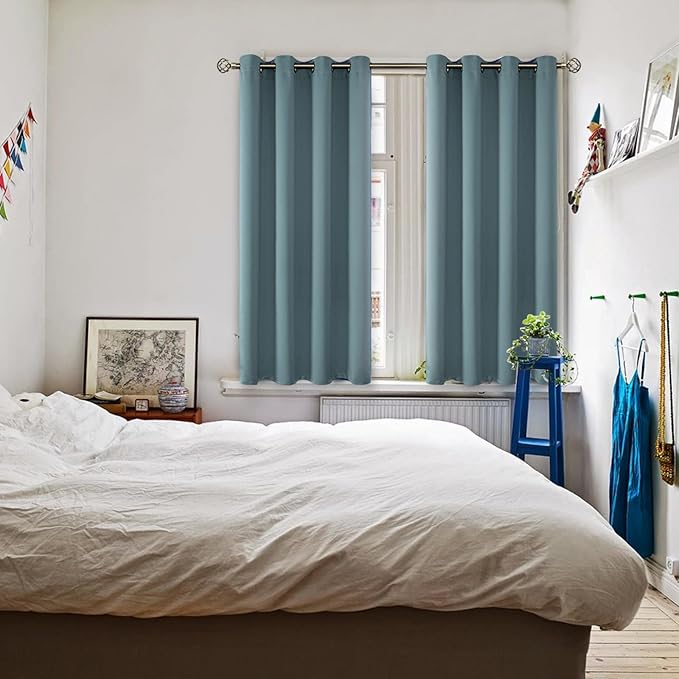 BGment Room Darkening Curtains 45 Inches Long - Grommet Thermal Insulated Drapes Window Treatment Curtains for Bedroom, 2 Panels, 52 x 45 Inch, Stone Blue