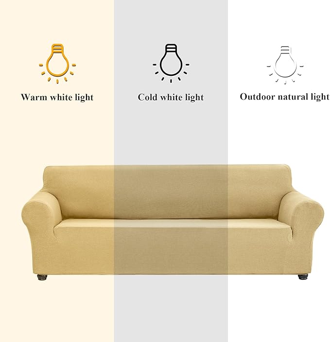 Joccun Stretch Chair Couch Cover,1-Piece Sofa Slipcover Spandex Jacquard Fabric Sofa Covers with Elastic Bottom,Washable Furniture Protector for Dogs,Cats,Kids(Armchair,Champagne)