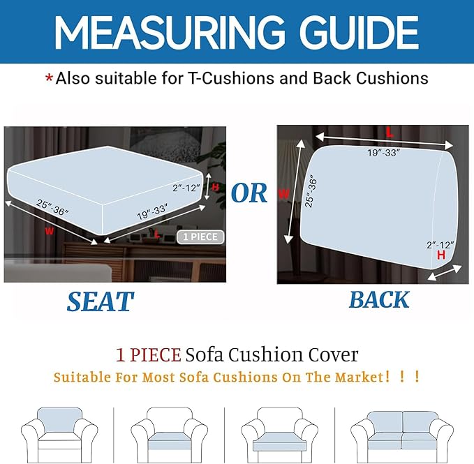 XINEAGE Large Couch Cushion Covers Seat Cushion Cover Thick Stretch Sofa Slipcovers 1 Piece Individual Couch Covers with Elastic Bottom(Single XL Seat Cushion/Backrest,Dark Grey)