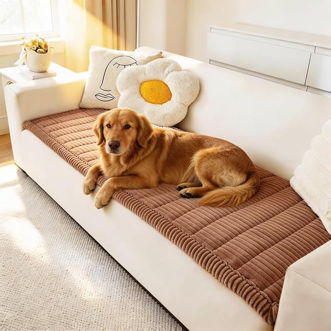 Couch Cover for Dogs Washable, Fuzzy Pet Couch Covers for 3 Cushion Sofa Pet Friendly, Non Slip Sofa Cover (Dark Brown, 27.6" x 82.7"/70 x 210cm)