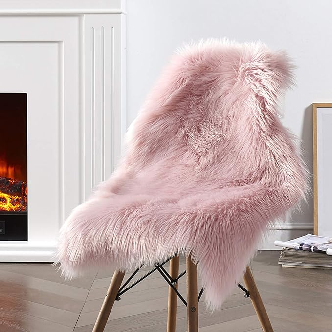 Ciicool Faux Sheepskin Rug Soft Faux Fur Rugs Pink Fluffy Rugs Chair Couch Cover Cute Fuzzy Rug for Girls Bedroom Floor Sofa Living Rroom 2x3 Feet