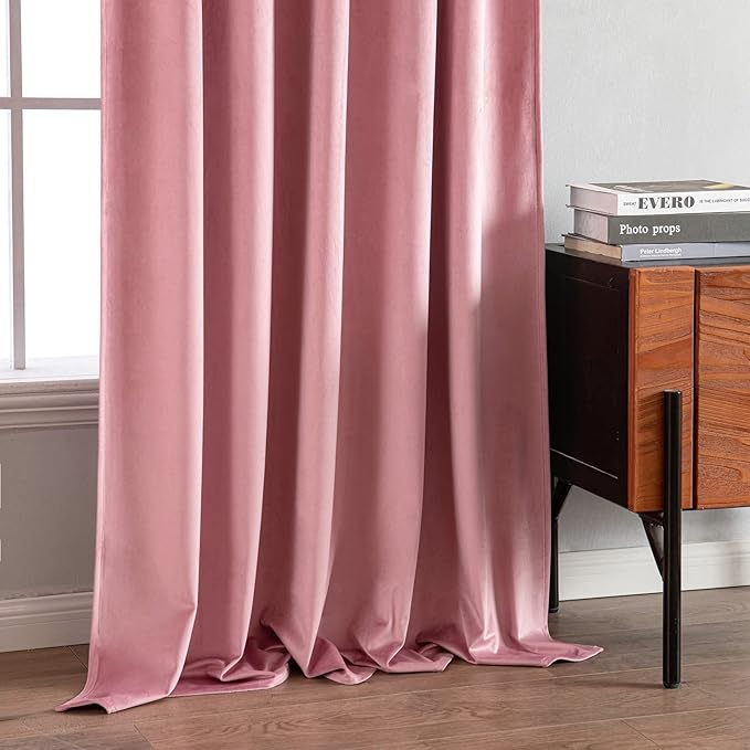 MIULEE Velvet Curtains 90 inches 2 Panels - Luxury Blackout Curtains for Girls Bedroom Nursery Living Room Thermal Insulated Super Soft Window Drapes Rod Pocket & Back Tab, Blush Pink, W52 x L90 inch